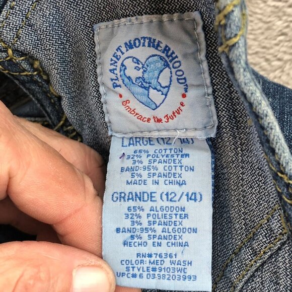 Vintage Planet Motherhood Girls Denim Overalls Large Blue Straight Leg Retro - Picture 3 of 16